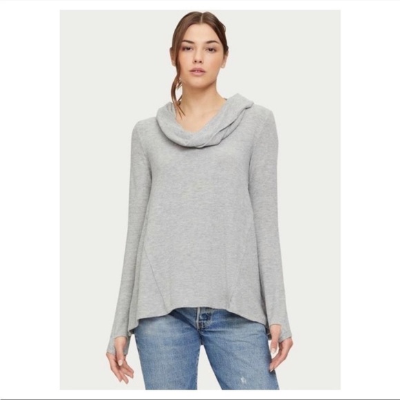 Michael Stars Convertible Top Heather Grey Long sleeve shirt off the shoulder L - Picture 3 of 11